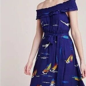 Anthropologie 52 Conversation Colloquial Boat Off Shoulder Midi Dress  Nautical